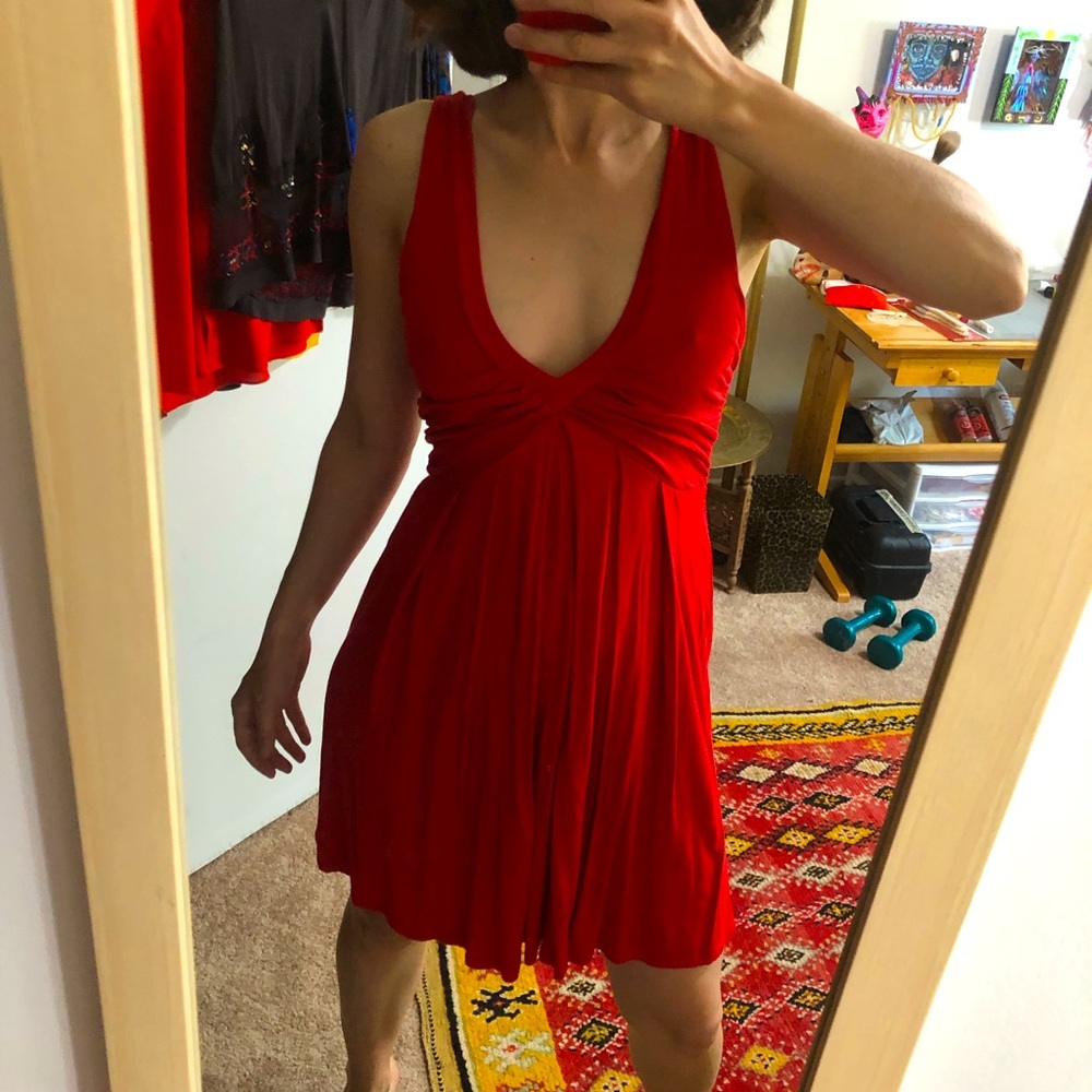 Red Plunging V-Neck Zara Dress